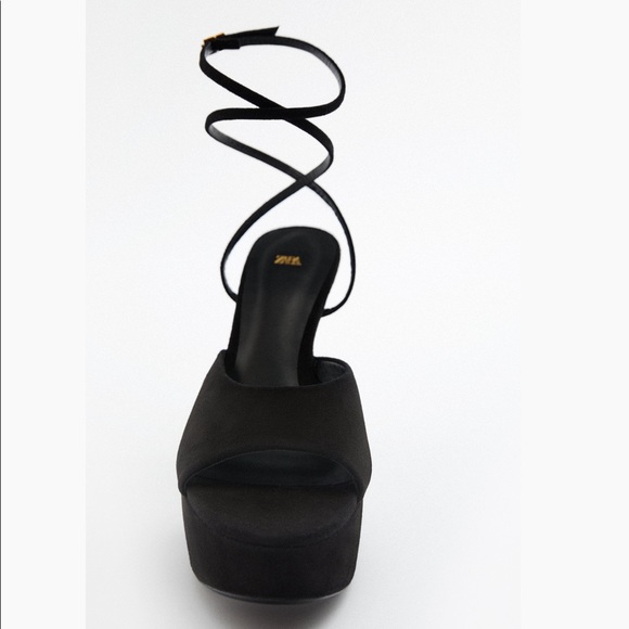 ZARA Black Suede Platform Sandals with Heel - Picture 3 of 7